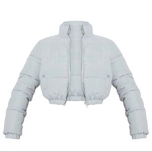 Sage Green Peach Skin Cropped Bubble Puffer Jacket